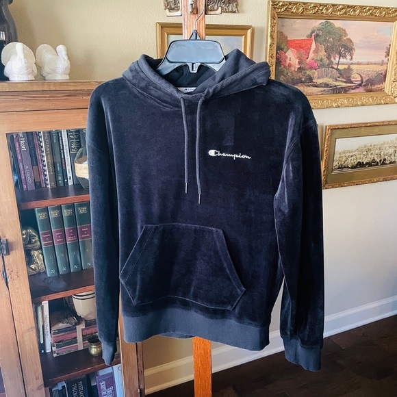 Champion women’s velour pullover hoodie sweatshirt pockets SZ XS black - Picture 3 of 10